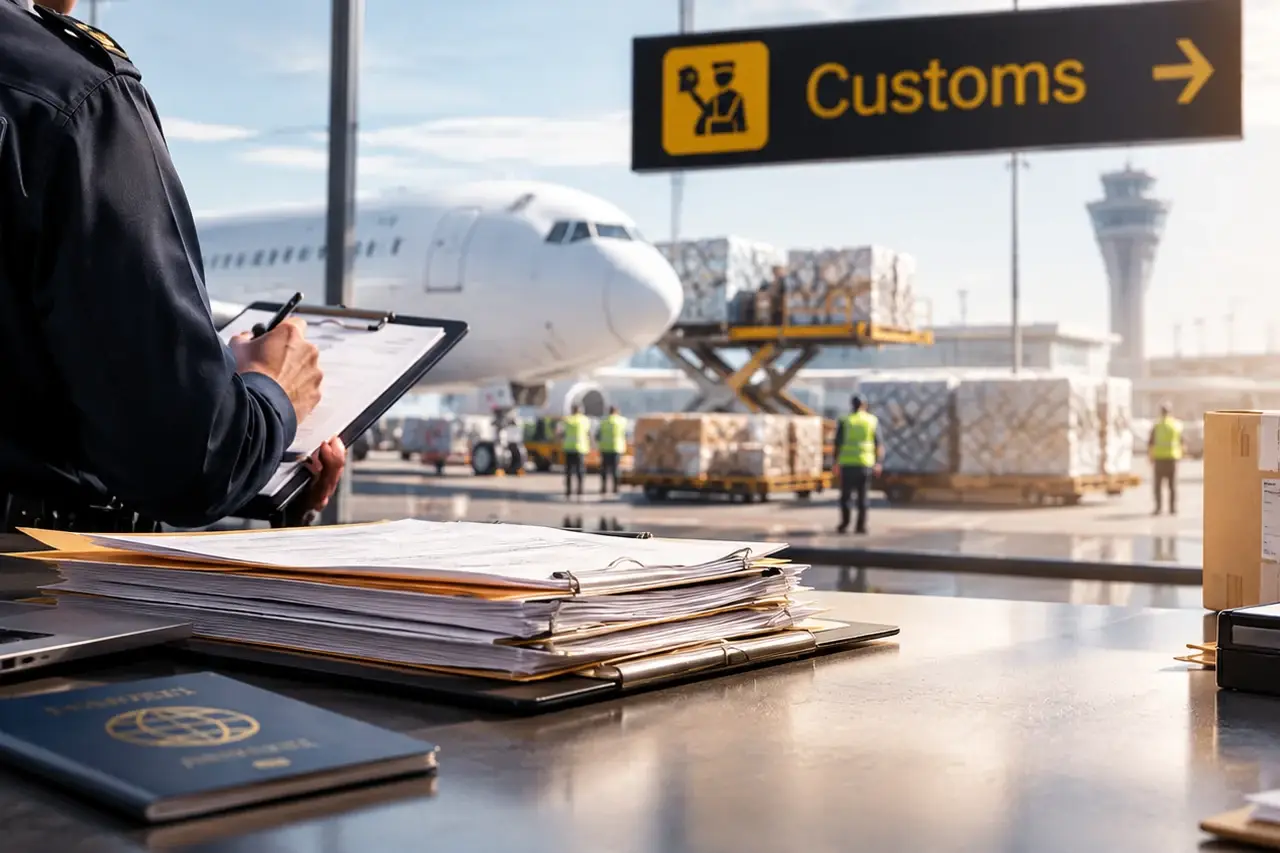 An officer is checking product papers