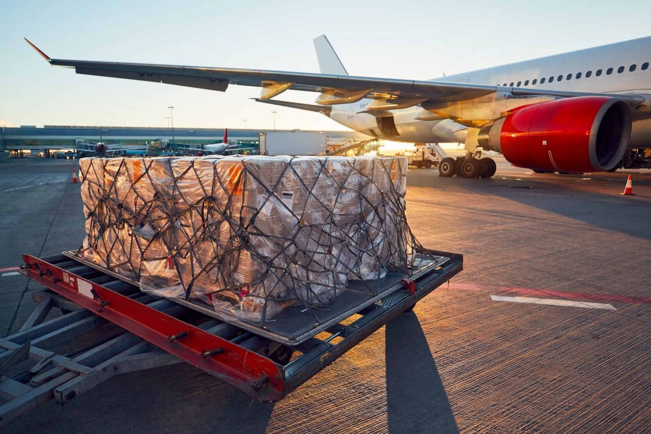 cargo is placed to load on airplane for shipments
